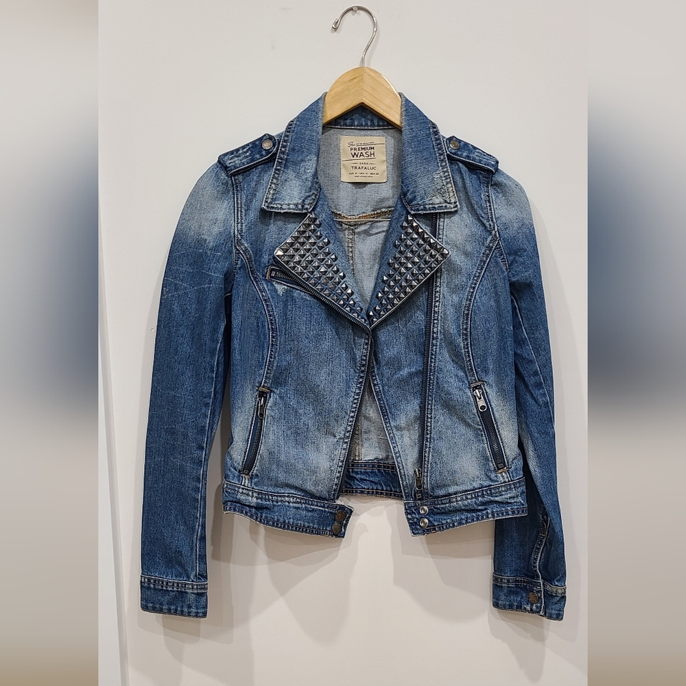 Zara Blue Denim Studded Jacket